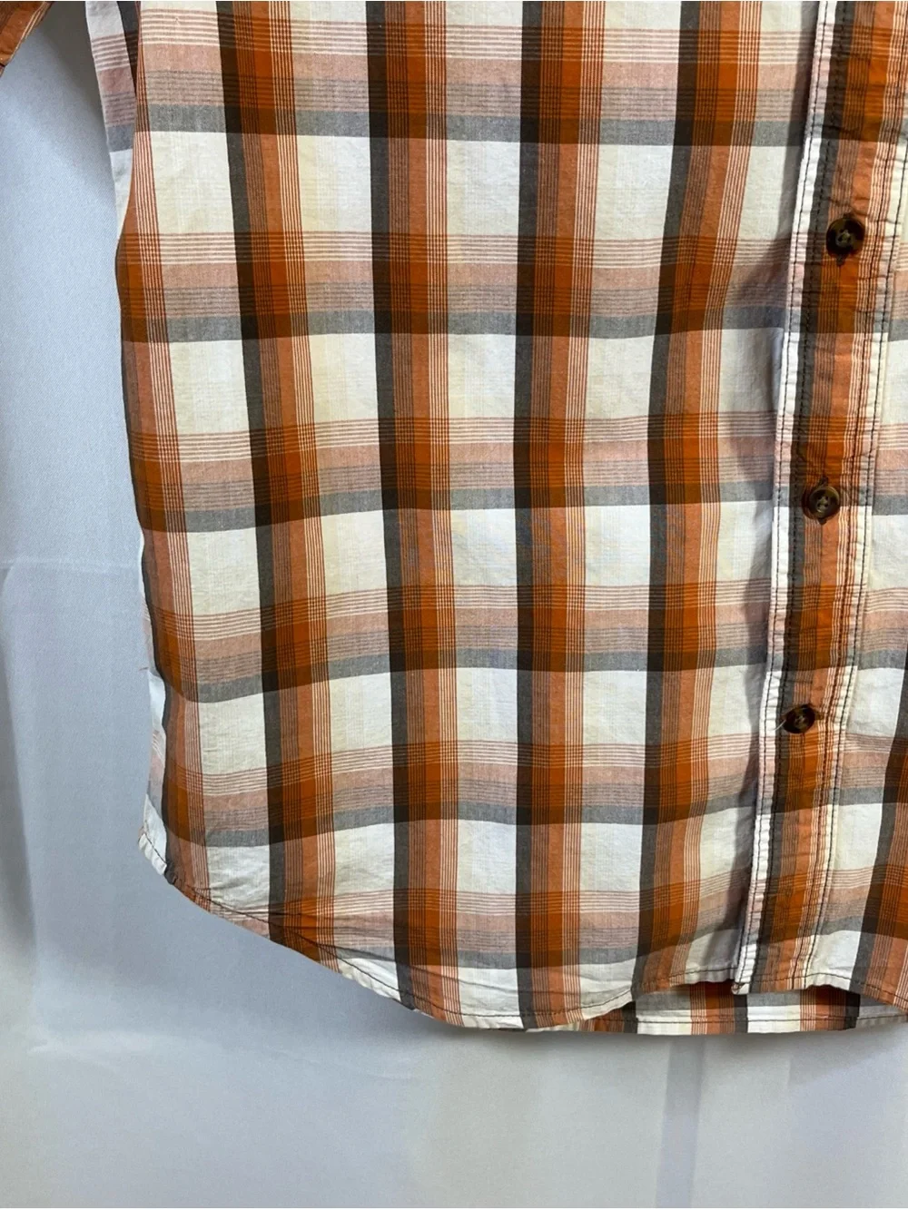 Carhartt Men's Relaxed Fit Button Down Plaid Shirt Pocket orange brown Large